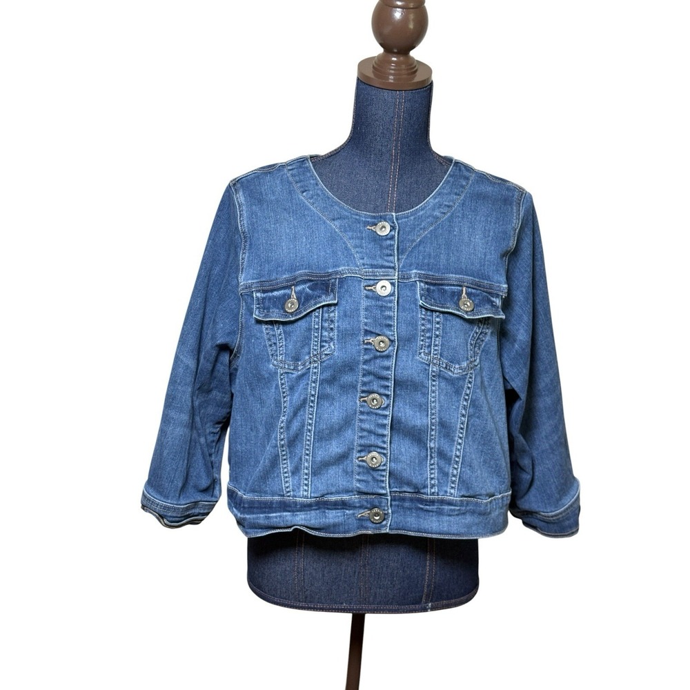 Torrid Cropped Denim Jean Plus Jacket Collarless Stretch 3/4 Sleeve  Blue Size 3